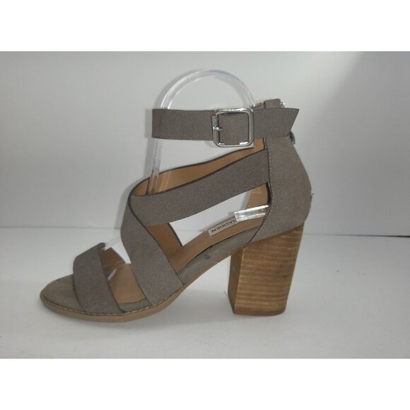 Steve‎ Madden Elita Block Heels Women Sz 6M Leather Strappy Gray Office Workwear - Picture 1 of 7